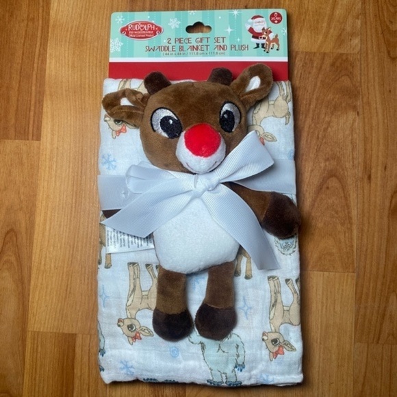 Rudolph the Red-Nosed Reindeer gift set Swaddle Blanket and plush toy - Picture 1 of 4